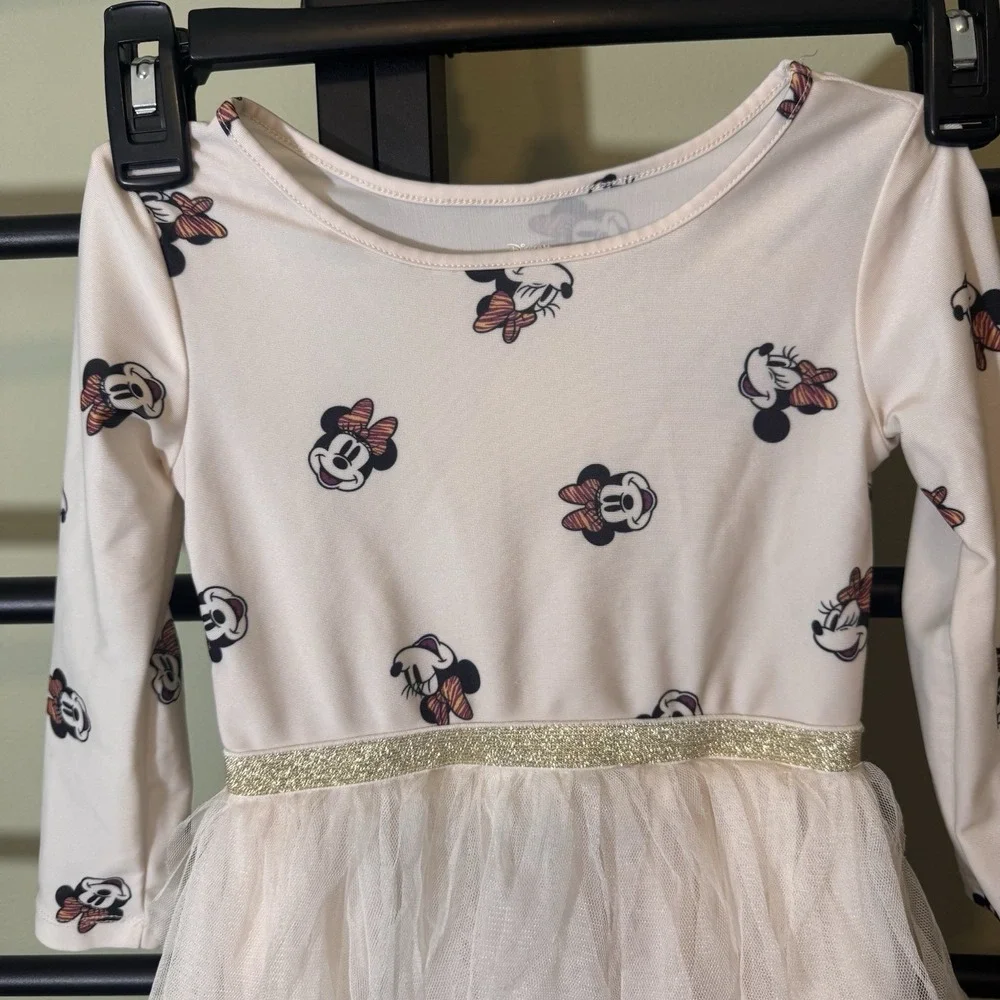 Disney Minnie Mouse Tutu‎ Dress Cream With Stretch Sparkle And Ruffles Size 3T - Picture 2 of 8
